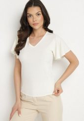 Beżowa Bluzka z Szerokimi Rękawami Sunevia. Brązowe koszule damskie Born2be, m, bez wzorów, z jeansu, eleganckie, bez kołnierzyka, bez ramiączek. Za 29.99 zł.