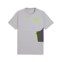 Męska koszulka Manchester City PUMATECH z kieszenią PUMA Galactic Gray Pro Green. Szare koszulki sportowe męskie Puma, m, bez wzorów, bez kołnierzyka, bez ramiączek, do piłki nożnej. Za 199.00 zł.