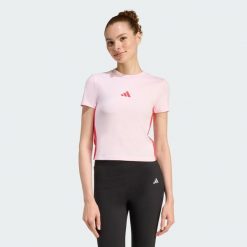 Koszulka Essentials 3-Stripes Slim Baby. Czerwone obuwie sportowe damskie Adidas, bez wzorów, na fitness i siłownię. Za 109.00 zł.