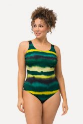 Damskie Kostium kąpielowy paski batikowe bez miękkich miseczek okrągły dekolt. Zielone kostiumy jednoczęściowe damskie Ulla Popken, plus size, bez wzorów, z elastanu, sportowe, plus size, do pływania. Za 199.99 zł.
