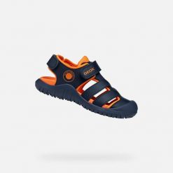 Sandały GEOX J S FUSBETTO PRO BO Niebieski. Brązowe sandały męskie Geox, z syntetyku, bez zapięcia. Za 236.99 zł.
