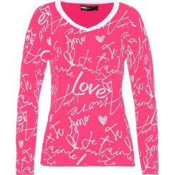 Sweter bonprix ciemnoróżowo-biały. Czerwone swetry damskie bonprix, bez wzorów, bez kołnierzyka, bez ramiączek, bez kaptura. Za 37.99 zł.