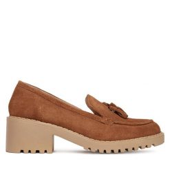 Półbuty Lasocki. Brązowe półbuty damskie Lasocki, bez wzorów, bez obcasa, na obcasie, bez zapięcia. Za 229.99 zł.