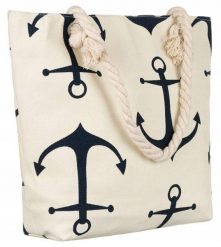 Shopperka plażowa [DH] FB01-KOTWICE beżowa. Brązowe torebki do ręki damskie Inny, bez wzorów, z materiału, bez dodatków. Za 42.99 zł.