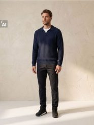 Sweter polo z dekoracyjnym splotem, z imitacją koszulki - granatowy. Niebieskie koszulki polo męskie Sinsay, l, bez wzorów, ze splotem, bez ramiączek. Za 69.99 zł.