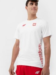 4F Koszulka funkcyjna replika męska 4F x PZLA XL. Białe koszulki sportowe męskie 4f, m, bez wzorów, z dzianiny, bez kołnierzyka, bez ramiączek, na fitness i siłownię. Za 219.99 zł.