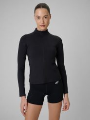 4F Bluza treningowa slim bez kaptura damska - czarna S. Czarne bluzy damskie 4f, s, bez wzorów, sportowe, bez kołnierzyka, bez ramiączek, bez kaptura. Za 179.99 zł.