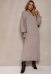 Beżowa Pudełkowa Sukienka z Wiskozą i Półgolfem Salindra. Brązowe sukienki damskie Renee, bez wzorów, z wiskozy, eleganckie, bez kołnierzyka, bez ramiączek, midi, kopertowe. Za 119.99 zł.