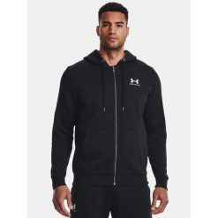 Bluza fitness męska Under Armour Essential Fleece Full Zip Hood. Czarne bluzy męskie Under Armour, m, bez wzorów, z bawełny, z kapturem. Za 230.34 zł.
