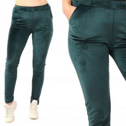 LAEMI Dresy damskie Spodnie dresowe Welurowe Butelkowa Zieleń XL. Zielone spodnie dresowe damskie LAEMI, xl, bez wzorów, z dresówki. Za 84.71 zł.