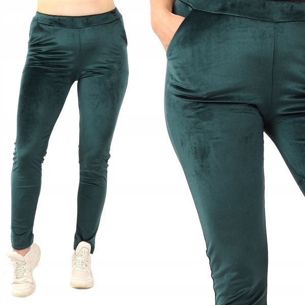 LAEMI Dresy damskie Spodnie dresowe Welurowe Butelkowa Zieleń XL. Zielone spodnie dresowe damskie LAEMI, xl, bez wzorów, z dresówki. Za 84.71 zł.