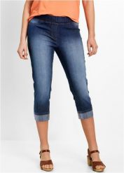 Jegginsy ze stanem mid waist, z wygodnym pasem. Niebieskie jeansy damskie bonprix, bez wzorów, z jeansu. Za 119.99 zł.