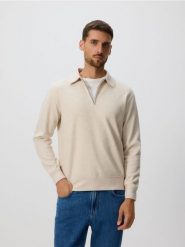 Bluza z kołnierzem - złamana biel. Bluzy męskie Reserved, l, bez wzorów, z dzianiny, bez kaptura. Za 139.99 zł.