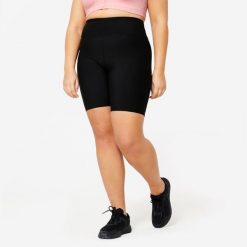 Second Life - Spodenki fitness damskie Domyos krótkie - Stan Doskonały. Czarne szorty sportowe damskie DOMYOS, l, bez wzorów, z materiału, sportowe, z podwyższonym stanem, na fitness i siłownię. Za 33.99 zł.