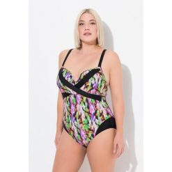 Damski Strój kąpielowy miękkie miseczki z fiszbinami kopertowy styl. Czarne kostiumy jednoczęściowe damskie Ulla Popken, l, bez wzorów, z elastanu, sportowe, plus size, do pływania. Za 294.99 zł.