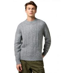 MESKI SWETER WRANGLER CABLE KNIT SWEATER GREY HEATHER 112371666. Brązowe swetry przez głowę męskie Wrangler, m, bez wzorów, bez kołnierzyka. Za 169.99 zł.