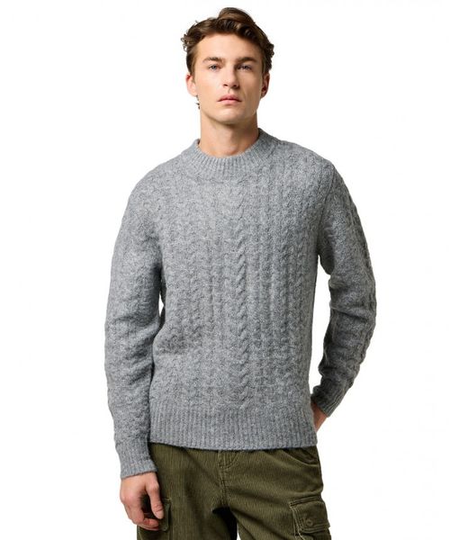 MESKI SWETER WRANGLER CABLE KNIT SWEATER GREY HEATHER 112371666. Brązowe swetry przez głowę męskie Wrangler, xl, bez wzorów, bez kołnierzyka. Za 169.99 zł.