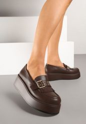 Brązowe Mokasyny na Platformie z Klamrą i Frędzlami Florritia. Brązowe mokasyny damskie Renee, z jeansu, eleganckie. Za 109.99 zł.