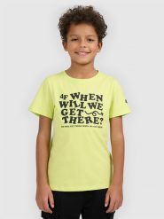 4F T-shirt regular z nadrukiem chłopięcy - żółty 146 (10-11 lat). Żółte t-shirty dla chłopców 4f, bez wzorów, z bawełny, bez ramiączek. Za 39.99 zł.