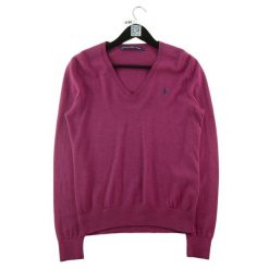 Sweter damski Polo Ralph Lauren z dekoltem w serek fioletowy. Fioletowe swetry damskie Ralph Lauren, l, bez wzorów, eleganckie, bez kołnierzyka, bez ramiączek, długie, bez kaptura. Za 212.96 zł.