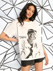 Koszulka 2Pac - biały. Białe t-shirty damskie Sinsay, l, bez wzorów, z bawełny, bez kołnierzyka. W wyprzedaży za 22.99 zł.