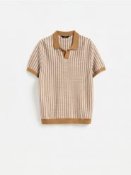Strukturalny sweter polo - inny. Swetry przez głowę męskie Reserved, l, bez wzorów, z bawełny, bez kołnierzyka. Za 139.99 zł.