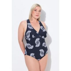 Damski Strój kąpielowy makramowa wstawka miękkie miseczki z recyklingu. Czarne kostiumy jednoczęściowe damskie Ulla Popken, plus size, bez wzorów, z elastanu, sportowe, plus size, do pływania. Za 294.99 zł.