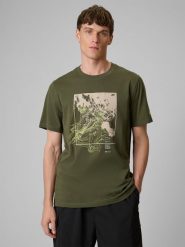 4F T-shirt regular z nadrukiem męski - khaki M. Brązowe t-shirty męskie 4f, m, bez wzorów, z bawełny, bez kołnierzyka. Za 69.99 zł.