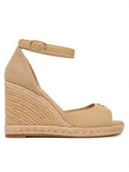 Tommy Hilfiger Espadryle Plate High Wedge Espad FW0FW09517 Beżowy jasny. Brązowe sandały damskie Tommy Hilfiger, bez wzorów, ze skóry, bez obcasa, bez zapięcia. Za 449.99 zł.
