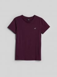 4F T-shirt regular gładki damski - fioletowy S. Fioletowe t-shirty damskie 4f, s, bez wzorów, z bawełny, klasyczne, bez kołnierzyka. Za 49.99 zł.