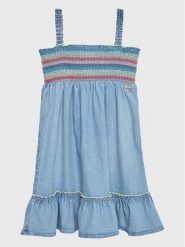 Guess Sukienka jeansowa J3GK02 D3JU0 Niebieski Regular Fit. Niebieskie sukienki dla dziewczynek Guess, z aplikacjami, z bawełny, bez ramiączek. Za 159.99 zł.