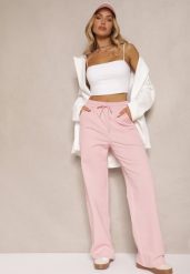 Różowe Bawełniane Spodnie o Szerokim Kroju High Waist z Lampasami Pillorra. Czerwone spodnie sportowe damskie Renee, l, bez wzorów, z bawełny. Za 119.99 zł.