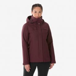 Kurtka turystyczna damska zimowa Quechua NH100 3w1 0°C wodoodporna. Szare kurtki damskie QUECHUA, na zimę, l, bez wzorów, z materiału, z kapturem. Za 299.99 zł.