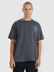 4F T-shirt oversize z nadrukiem męski - szary XXL. Szare koszulki sportowe męskie 4f, m, bez wzorów, z bawełny, klasyczne, bez kołnierzyka. Za 69.99 zł.