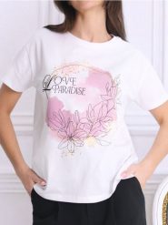 Koszulka z nadrukiem - biały. Białe t-shirty damskie Sinsay, l, bez wzorów, bez kołnierzyka. W wyprzedaży za 14.99 zł.