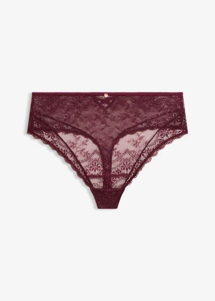 Stringi z wysokim stanem. Fioletowe stringi damskie bonprix, bez wzorów, z koronki. Za 59.99 zł.