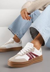 Białe Sneakersy Tenisówki na Platformie z Tłoczeniem i Geometrycznym Motywem Kialie. Białe trampki i tenisówki damskie Renee, bez wzorów, eleganckie, bez zapięcia. Za 89.99 zł.