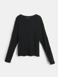 Sweter w prążki - czarny. Czarne swetry damskie Sinsay, l, bez wzorów, bez kołnierzyka, bez ramiączek, bez kaptura. Za 49.99 zł.