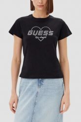GUESS Czarny damski t-shirt Narciso, Rozmiar L. Czarne t-shirty damskie Guess, l, z aplikacjami, bez kołnierzyka. W wyprzedaży za 109.99 zł.