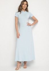 Jasnoniebieska Sukienka o Taliowanym Kroju z Krótkim Rękawem Liravise. Niebieskie sukienki damskie Born2be, na co dzień, na lato, l, bez wzorów, eleganckie, bez kołnierzyka, bez ramiączek, maxi, rozkloszowane. Za 109.99 zł.