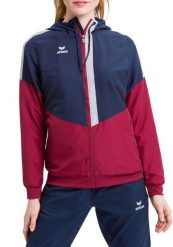 Damska kurtka z kapturem Erima Tracktop Squad. Czerwone kurtki sportowe damskie Erima, bez wzorów, z materiału, z kapturem, na fitness i siłownię. Za 221.15 zł.