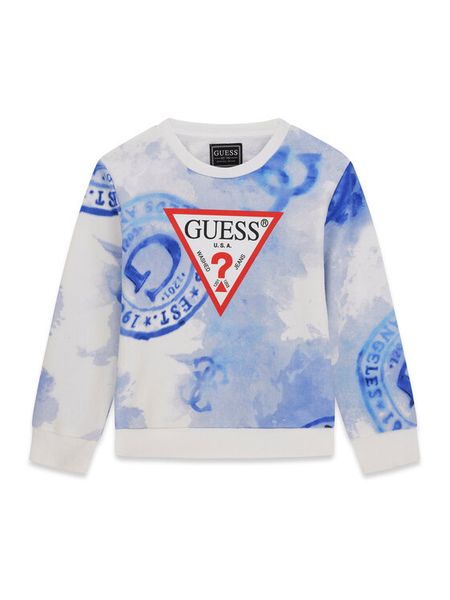 Guess Bluza N6GQ00 KA6R4 Niebieski Regular Fit. Niebieskie bluzy dla chłopców Guess, z aplikacjami, z bawełny, bez ramiączek, bez kaptura. Za 140.99 zł.