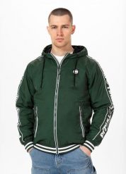 Kurtka przejściowa męska Pitbull z kapturem Whitewood. Zielone kurtki męskie PITBULL, m, z aplikacjami, z materiału, klasyczne, z kapturem. Za 249.00 zł.