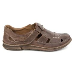 KOMODO Buty męskie skórzane na rzep 937KOM ciemno brązowe. Brązowe półbuty na co dzień męskie na lato, z materiału, klasyczne, bez zapięcia. Za 367.89 zł.