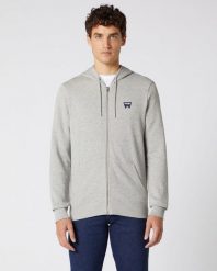 WRANGLER SIGN OFF ZUPTHRU MĘSKA BLUZA MID GREY MELANGE W6B4HAX37 112130688. Szare bluzy męskie Wrangler, m, bez wzorów, z bawełny, z kapturem. Za 139.99 zł.
