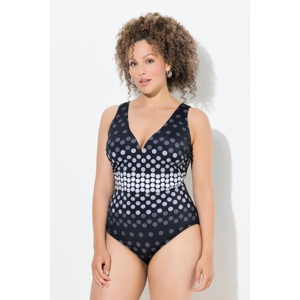 Damskie Strój kąpielowy kropki miękkie miseczki dekolt w serek z recyklingu. Czarne kostiumy jednoczęściowe damskie Ulla Popken, plus size, bez wzorów, z elastanu, sportowe, plus size. Za 239.99 zł.