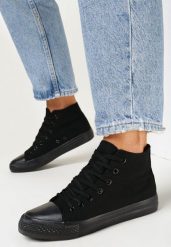 Czarne Trampki Sznurowane z Gumowym Noskiem Bellamara. Czarne trampki i tenisówki damskie Born2be, bez wzorów, z gumy, klasyczne, bez zapięcia. Za 39.99 zł.