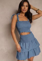 Jasnoniebieski Komplet z Bawełny Top na Ramiączkach i Rozkloszowana Spódnica Zalitora. Niebieskie spódnice damskie Renee, m, bez wzorów, z bawełny, rozkloszowane. Za 49.99 zł.