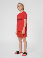 4F Spodenki kąpielowe boardshorty chłopięce 128 (7-8 lat). Czerwone kąpielówki dla chłopców 4f, bez wzorów, z tkaniny. W wyprzedaży za 19.99 zł.