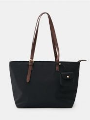 Torba shopper z kontrastowymi uchwytami i odpinanym etui - czarny. Czarne torebki shopper damskie Sinsay, bez wzorów, bez dodatków. Za 49.99 zł.